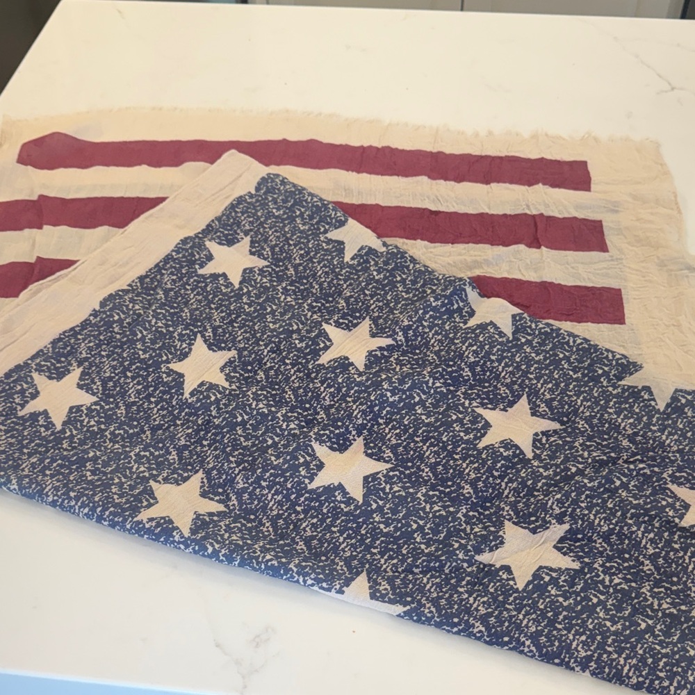 American Flag Print Throw Scarf- Blue, Red, cream